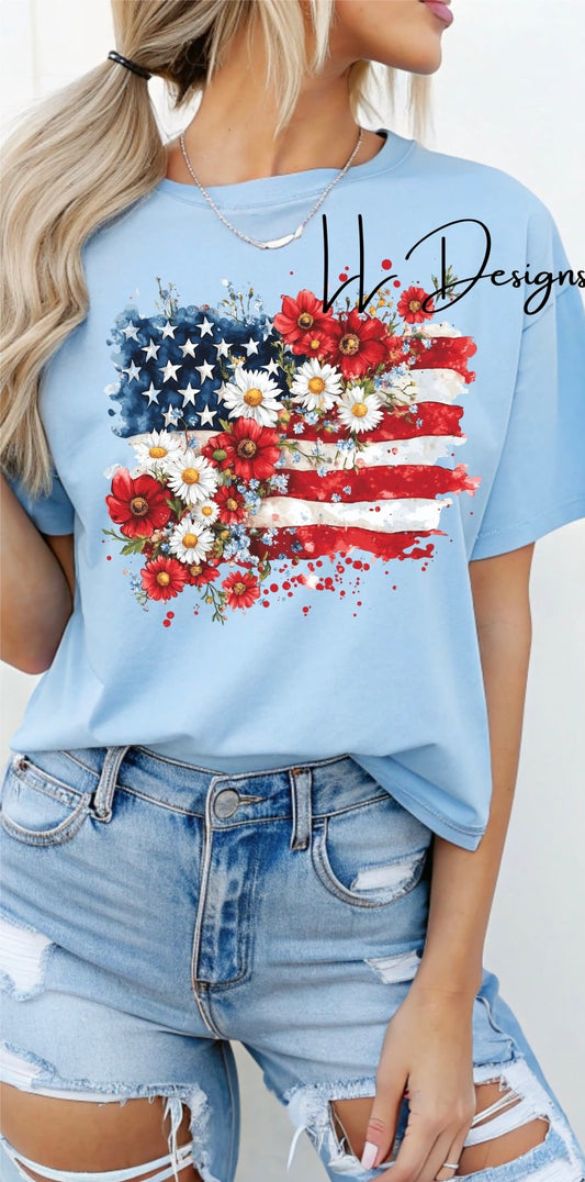 USA Floral Flag Tee