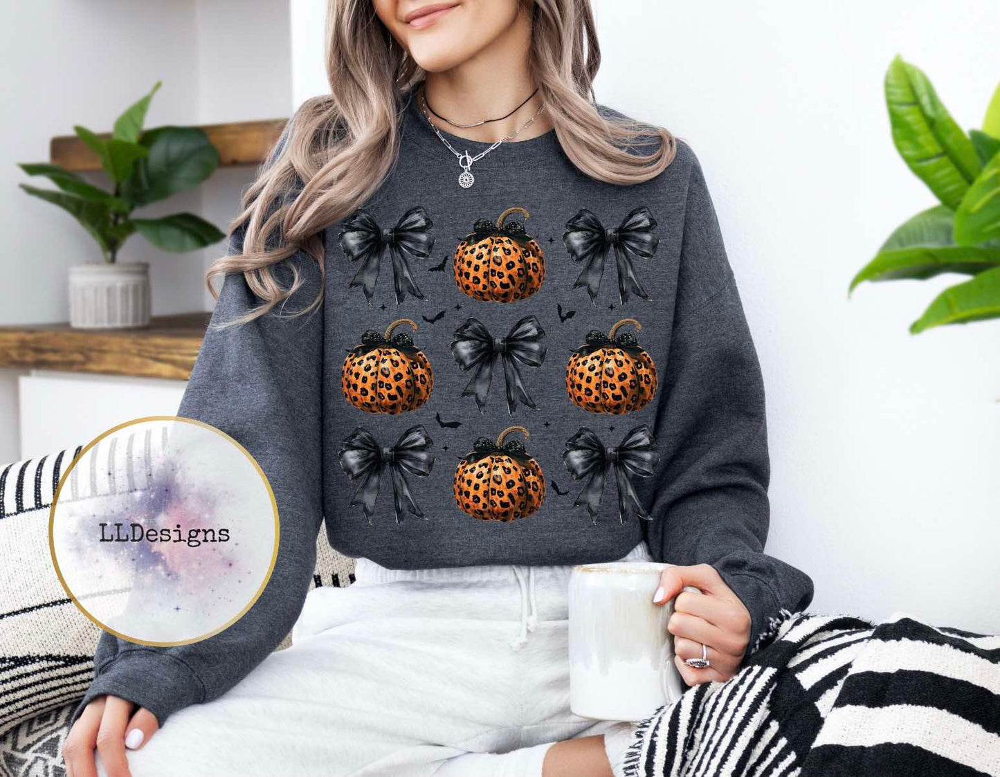 Coquette Black Bows & Pumpkin Crewneck