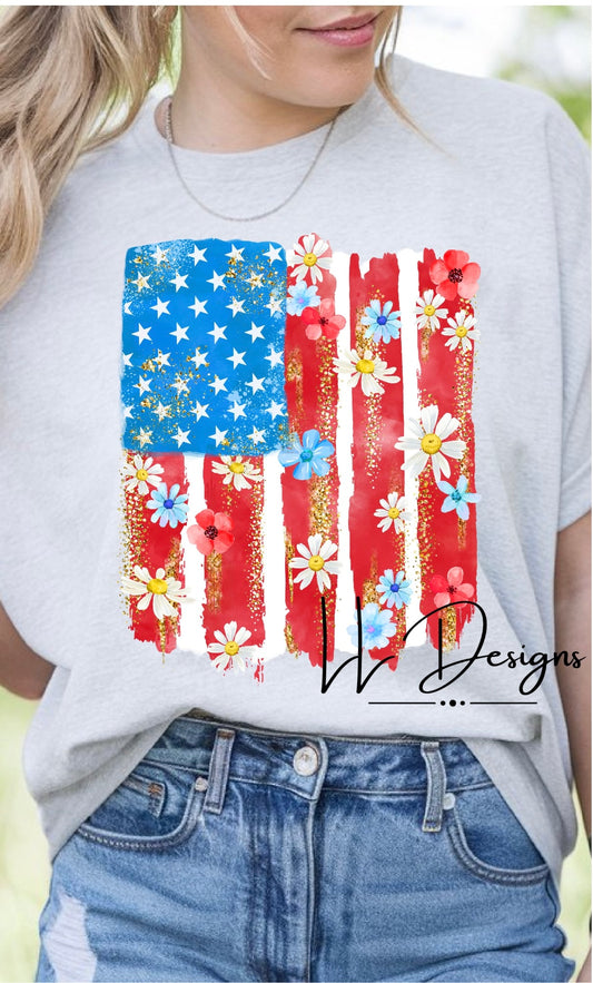 Floral American Flag Graphic Tee
