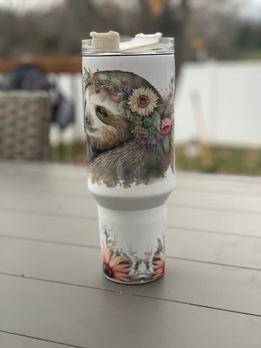 40oz Floral Sloth