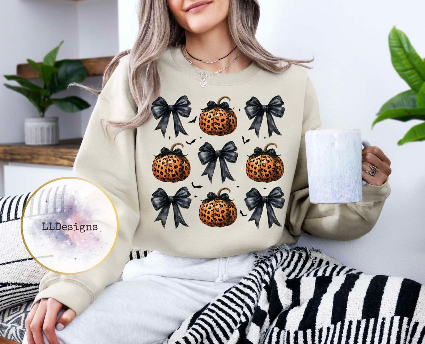 Coquette Black Bows & Pumpkin Crewneck