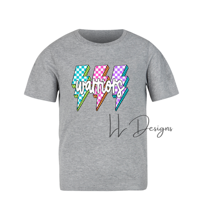Color Pop “Warriors” Bolt Design – Youth & Adult | Tee, Hoodie, or Crewneck